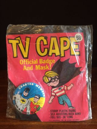 Vintage 1966 Batman & Robin Society Tv Cape Badge & Mask Toy Rare