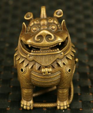 Unique Chinese Old Bronze Casting Kylin Statue Incense Box