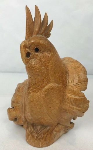 Unique Hand Carved Wooden Cockatoo Parrot Sculpture