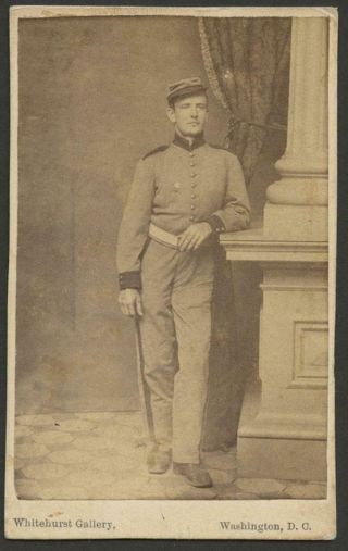 1864 Standing Cdv Image Of Union Civil War Soldier - Sword & Belt - 7th Ny Badge