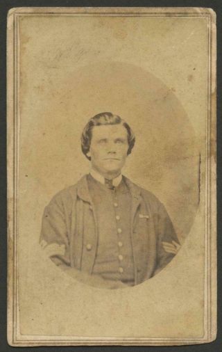 1864 Civil War Union Soldier Cdv - Oval Image - 17th Corps Badge - Seated