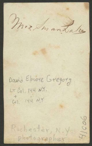 1864 ID’d CIVIL WAR UNION OFFICER CDV - DAVID E.  GREGORY,  LT.  COL.  144th N.  Y. 2