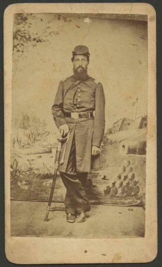 Civil War Cdv - Id’d Soldier,  Ed Steinbeck - Sword & Benton Barracks Backdrop