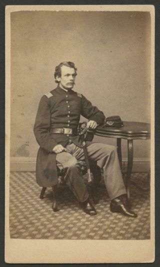 1864 Id’d Civil War Officer Cdv - Capt.  J.  Baldwin - 51st Mass.  Vol.  - Sword