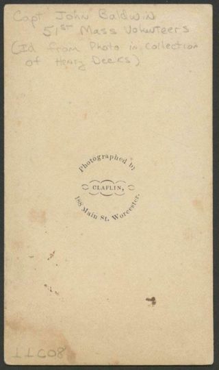 1864 ID’d CIVIL WAR OFFICER CDV - CAPT.  J.  BALDWIN - 51st MASS.  VOL.  - SWORD 2