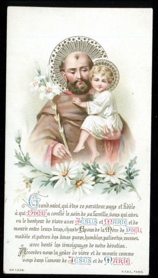 Antique Holy Card Goldprint Of St Joseph And Jesus