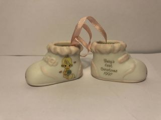 Precious Moments 1997 Baby Girl’s First Christmas Booties Porcelain Ornament