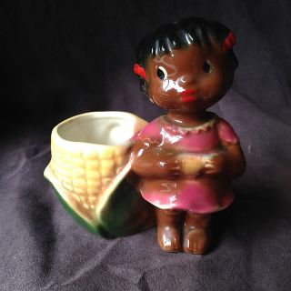 Black Americana Folk Art - Black Girl With Corn Basket - Scrub / Trinket Holder