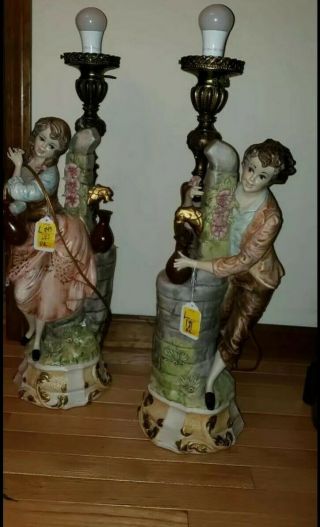 Victorian Style Figural Porcelain And Brass Lamps made in Italy 2