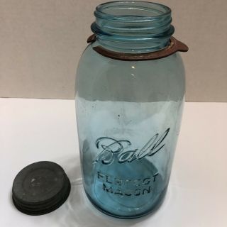 Scarce Antique Orig.  Lucky No.  13 Ball Blue Perfect Mason Fruit Jar