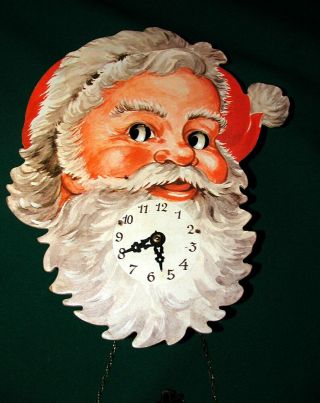 Santa,  St Nick Face Christmas Wall Weight Power Clock W Moving Eyes 1964