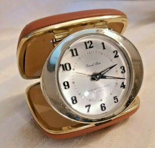 Vintage Westclox Travel Ben 7 Jewel Brown Case Travel Alarm Clock