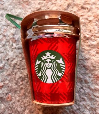 Starbucks Red Cup Design Mini Travel Mug Christmas Ornament 2.  5 " Tall -