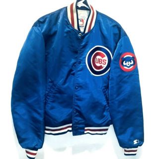 Vintage Chicago Cubs Starter Jacket Mens Size Medium Blue Satin Bomber Mlb