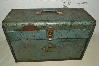 Vintage Green Steel Machinist 3 Drawer Tool Box Chest.  No Key.  Approx.  20x14x9 "