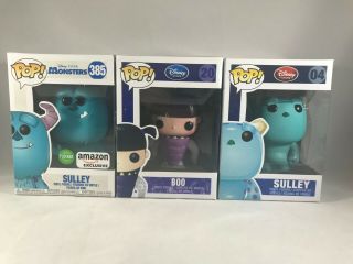 Funko Pop Disney Monsters Inc.  Sulley 04,  Boo 20,  Flocked Scully W/ Protector