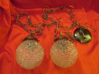 Vintage Mid Century Modern Double Pendant Light Hanging Swag Clear Light Fixture