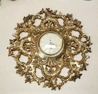 Vintage Syroco Wood 8 Day Jewel Wind Up Wall Clock Ornate Hollywood Regency Gold