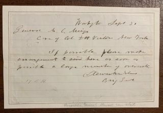 General Stewart Van Vleit To General Meigs Civil War Letter