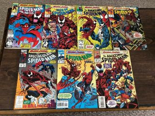 Spider - Man Maximum Carnage 1993 Set Of 7 Comics 1 - 5,  11,  12 Marvel Spiderman