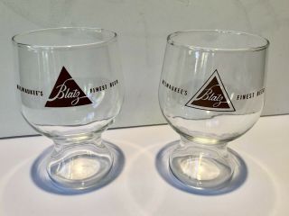 Two Vintage Blatz Beer Advertising Glasses Goblets Milwaukee 