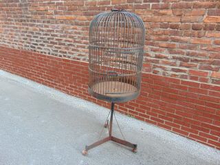 Vintage Large Steel Wire Frame Bird Cage Solid Bird House