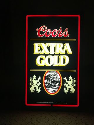 Vintage 1985 COORS Extra Gold Lighted Beer Sign 27” x 17” 2