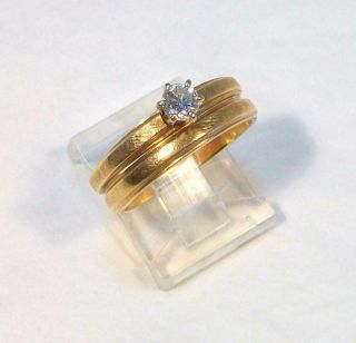 Fine Vintage 14k Yellow Gold Diamond Solitaire Engagement & Matching Band Rings