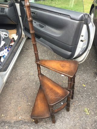Architectural Vintage Georgian Style Mahogany Spiral Library Steps Ladder