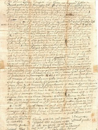 Farmington Connecticut 1712 Land Document Signed By John Hooker & Thomas Hart