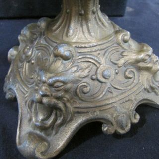 Pair Antique Hand Painted Porcelain Gilt Metal Gargoyle Face Ewer Urns 3