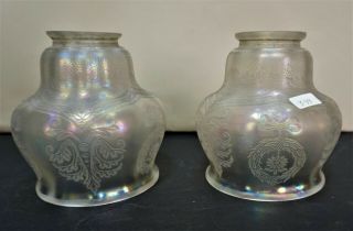 Antique Iridescent Cut Etched Glass Lampshades For Chandelier Or Sconces 1 Pair