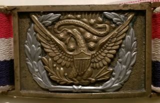 Antique Us Allegheny Arsenal Civil War Brass Great Eagle Belt Buckle,  Keeper