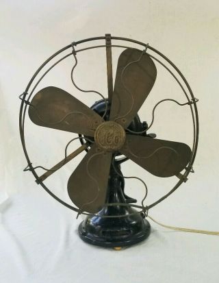 Vtg Antique Hunter Alternating Current Electric Desk Fan Brass Blade 16 "