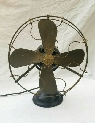 Vtg Antique General Electric Ge Desk Fan 485219 16 " Brass Blades Cage Old