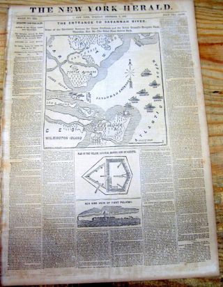 1862 Civil War Newspaper W Map Tybee Island Georgia - Entrance To Savannah River
