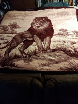 True Vintage San Marcos Blanket Lion Burgandy Reversible 80 " X 76 " W/ Tag