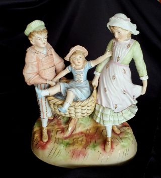 Large Antique German / French Bisque Figurine Group Family Playing