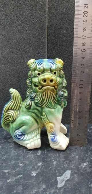 Vintage Chinese Ceramic Sitting Foo Dog Lion Figurine / Incense Burners (1)