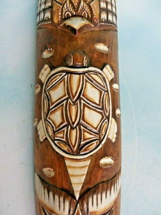 :Large Indonesia Tribal Wood Carved Mask With Turtle And Bird Carvings 20 