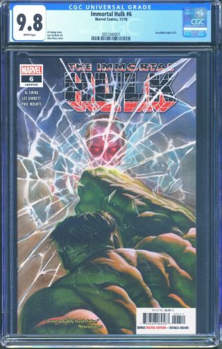 Immortal Hulk 6 (marvel) Cgc 9.  8 White Pages Written By Al Ewing Cover Alex Ross