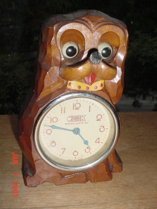 Vintage 1950s Poppo Wood Dog Clock Moving Eyes Tezuka Co.  Japan