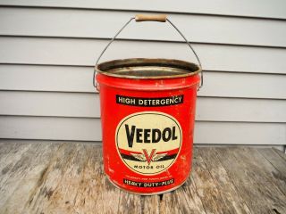 Vintage 5 Gallon Veedol Motor Oil Can Pail Neat Nr Tidewater Company Great