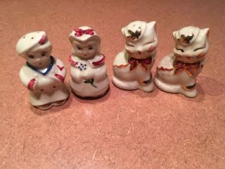 Vintage Shawnee Salt And Pepper Shakers - - Cats With Gold Trim Plus Boy And Girl