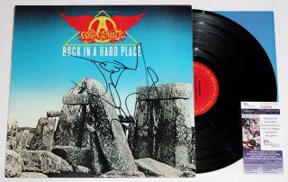 Joe Perry Signed Aerosmith Rock In A Hard Place Lp Vinyl Record Sketch Jsa