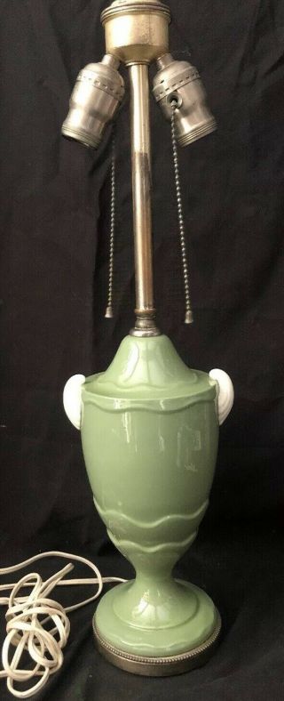 Vtg Lenox Porcelain Sea Foam Green Urn Style Electric Table Lamp Shell Handles