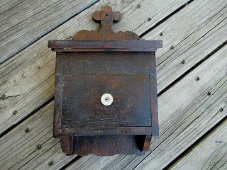 Antique Vintage Primitive Rustic Wood Salt Spice Wall Box Cabinet Chest Dark