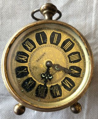 Vintage Saxony West Germany Neffield Watch Inc.  Wind - Up Alarm Clock Brass