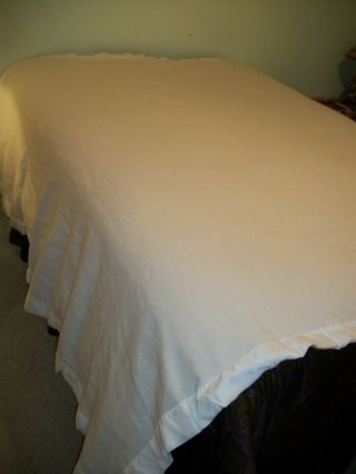 Faribo Vtg 100 Wool Blanket King Ivory Machine Washable - 105x85 - 4 Sided Satin