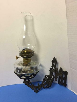 Antique Victorian Cast Iron Wall Bracket Holder Burner Oil Kerosene Lamp